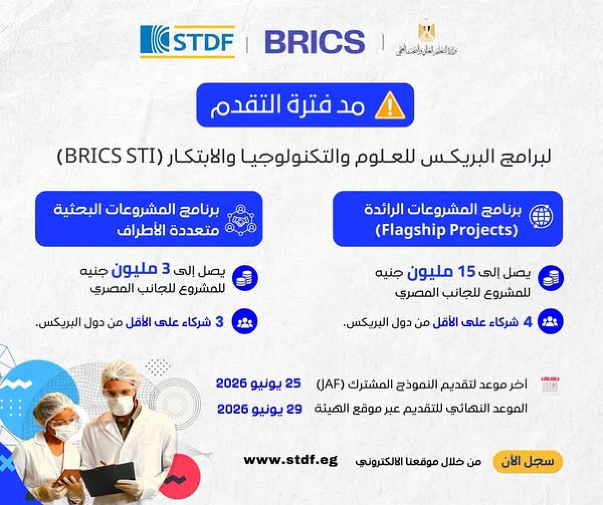 مد فترة إضافية للتقديم لبرامج البريكس للعلوم والتكنولوجيا والابتكار (BRICS STI)
