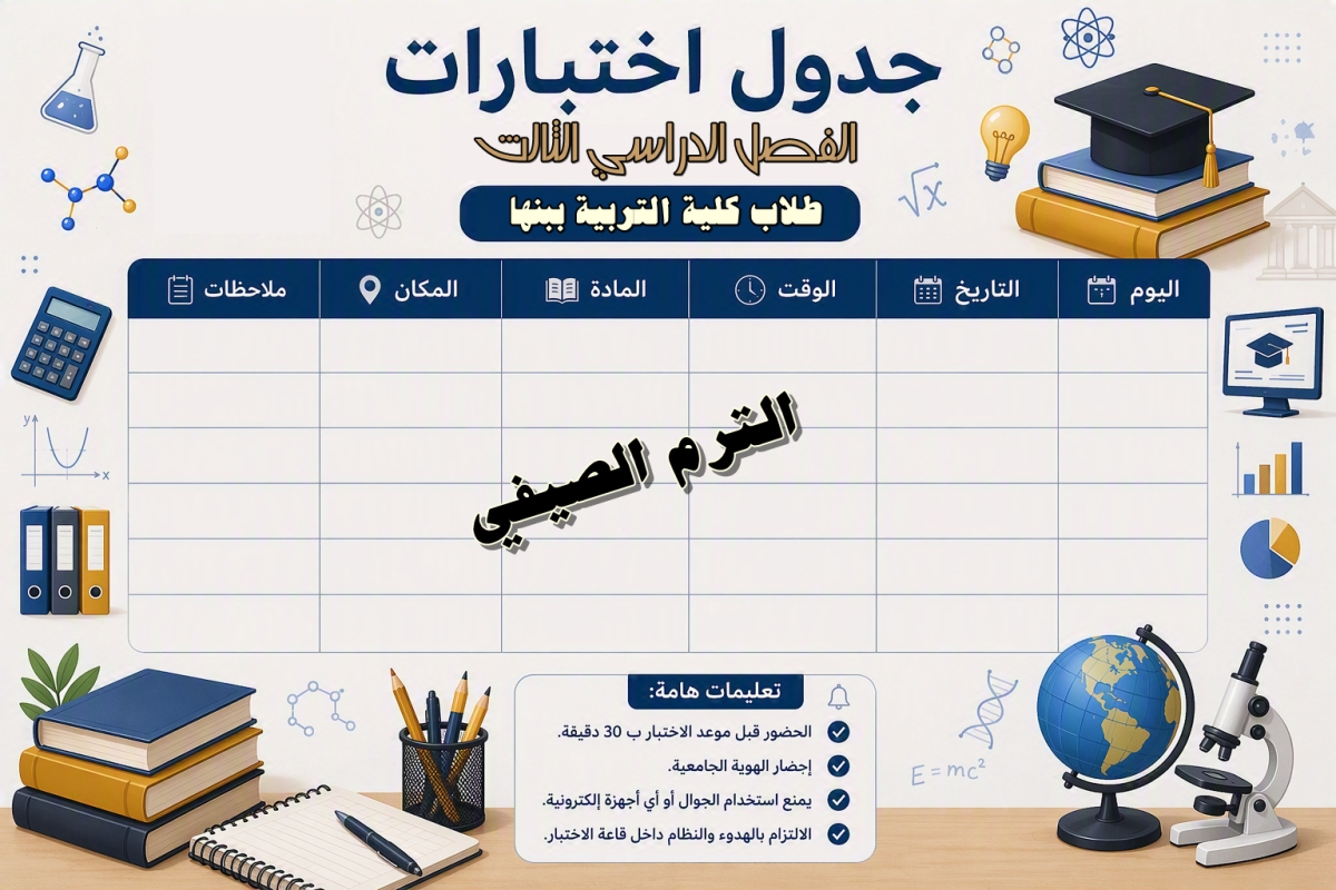 جداول امتحانات الفصل الدراسي الصيفي للعام الجامعي 2025 -2026