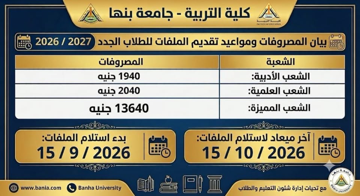 المصروفات الدراسية للطلاب الجدد 2026-2027